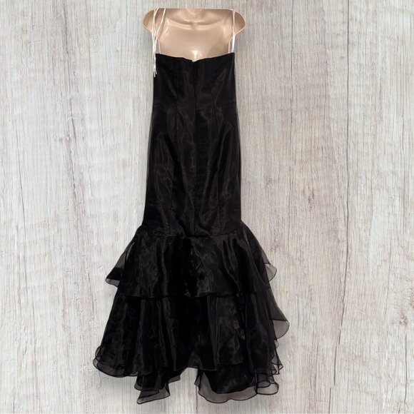 DAVIDS BRIDAL Strapless Mermaid Black Organza Ruffle Hem Wedding Bridal Dress 14 - Picture 5 of 10